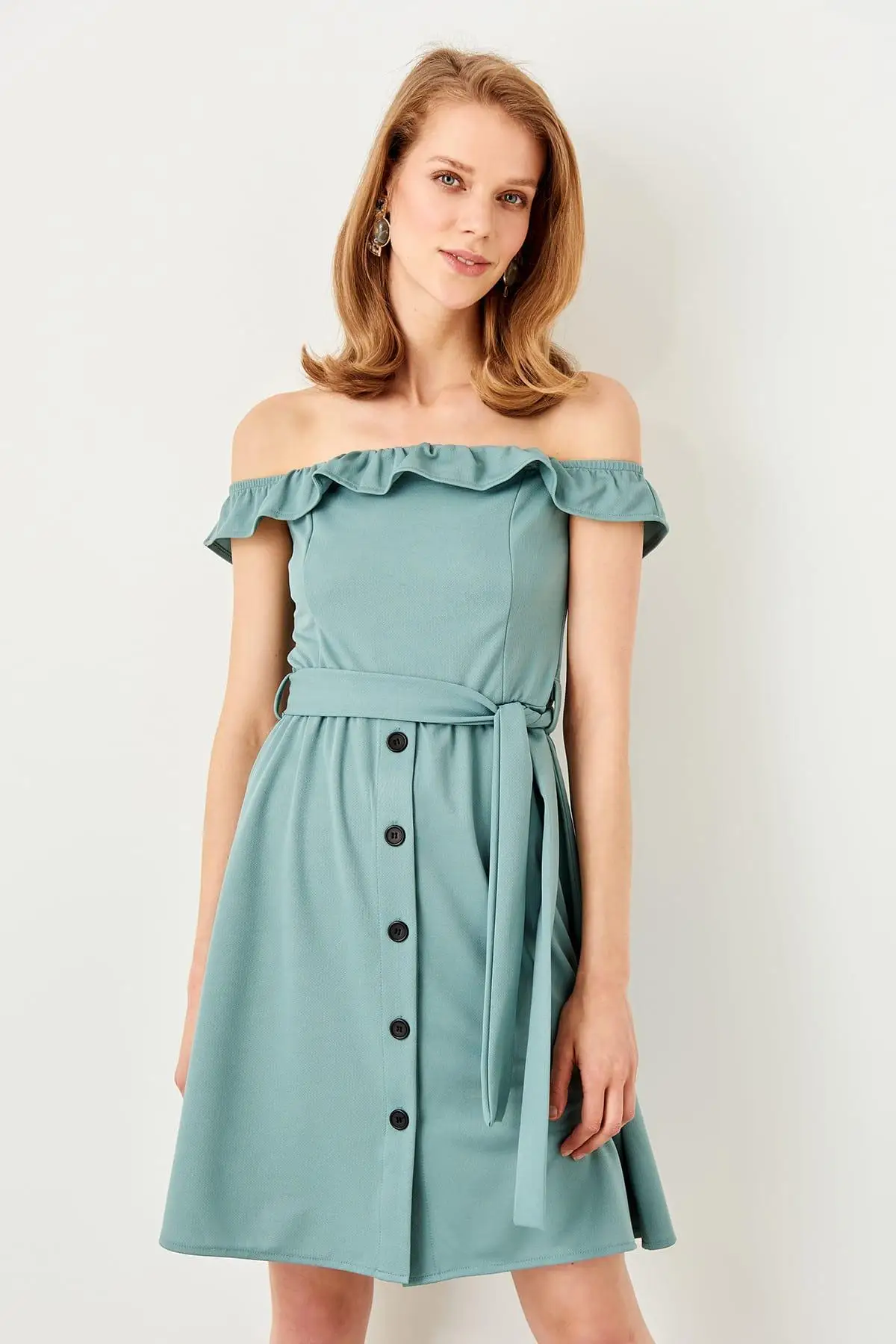 Trendyol мятный Кармен воротник трикотажное платье TWOSS19VG0183 | Женская одежда