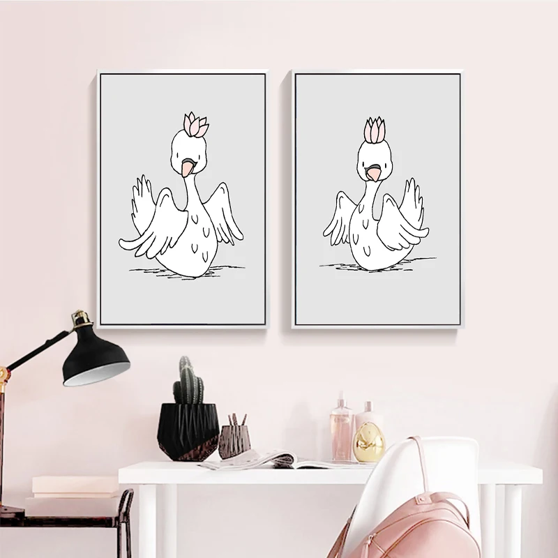 Swan Nursery Decor Nordic Posters and Prints Wall Art Canvas Painting Cartoon Animal Pictures Baby Girl Boy Room Decoration | Дом и сад