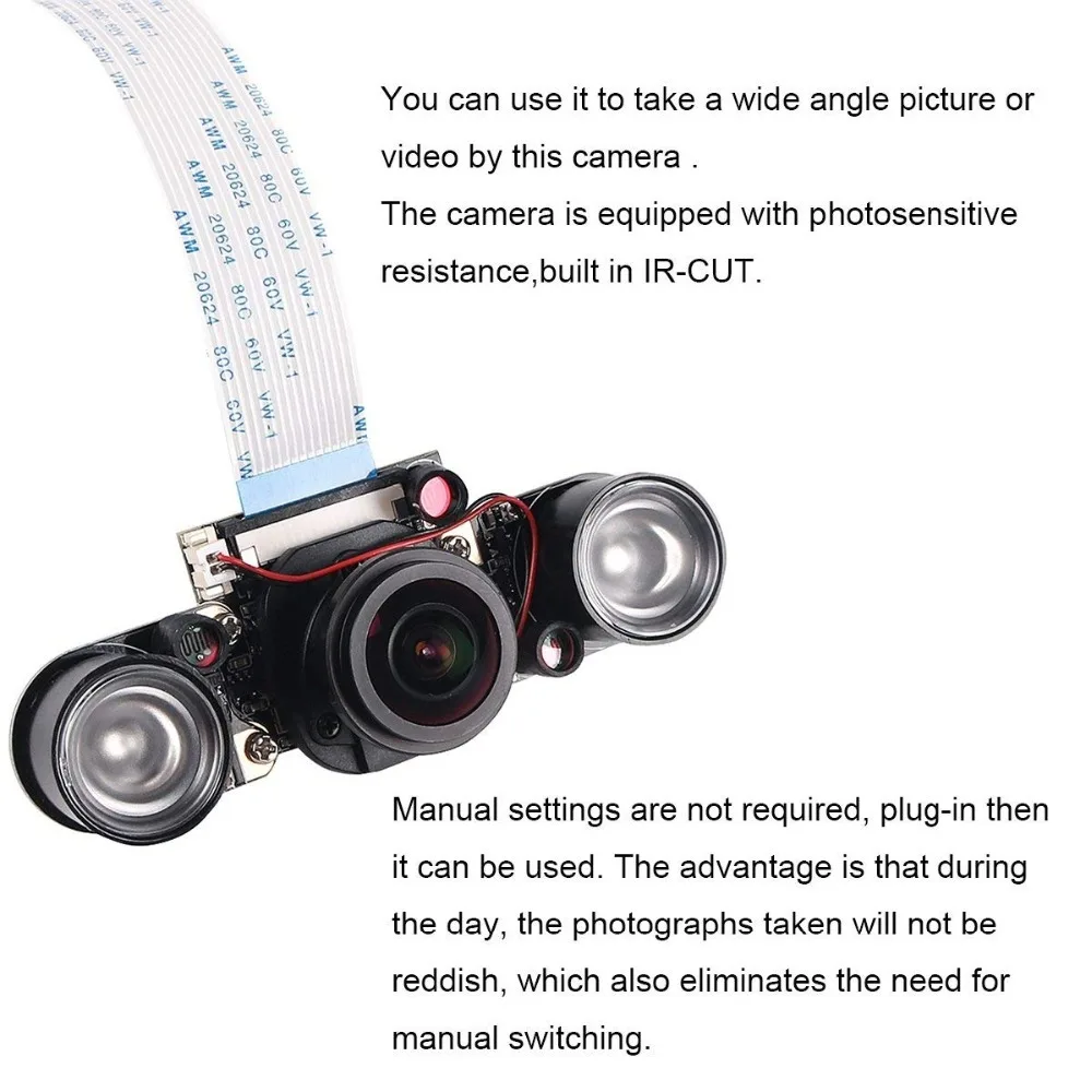 Raspberry Pi3 камера рыбий глаз с широким углом обзора 175 градусов 5 Мп OV5647 веб-камера