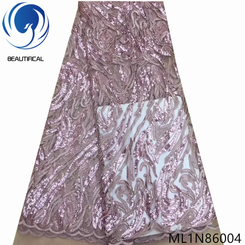 

BEAUTIFICAL nigerian lace purple sequins french fabric embroidery african lace women fabric ML1N860