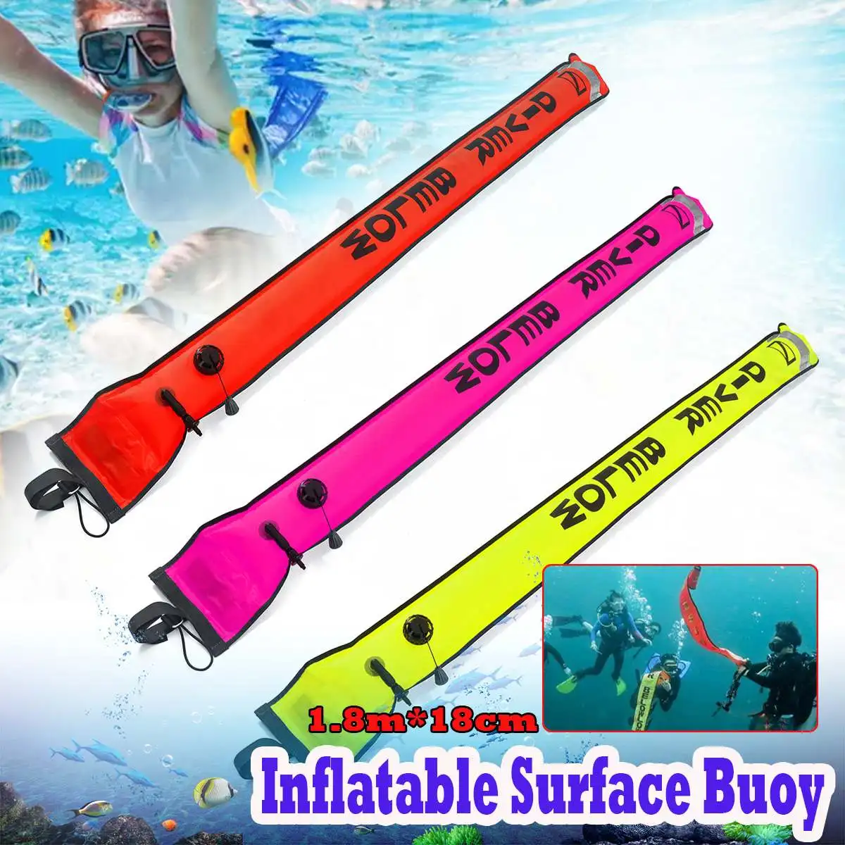 

Diving Surface Marker Buoy SMB Underwater Safety Signal Buoy Float Inflatable Tube Sausage Dive Buoyancy