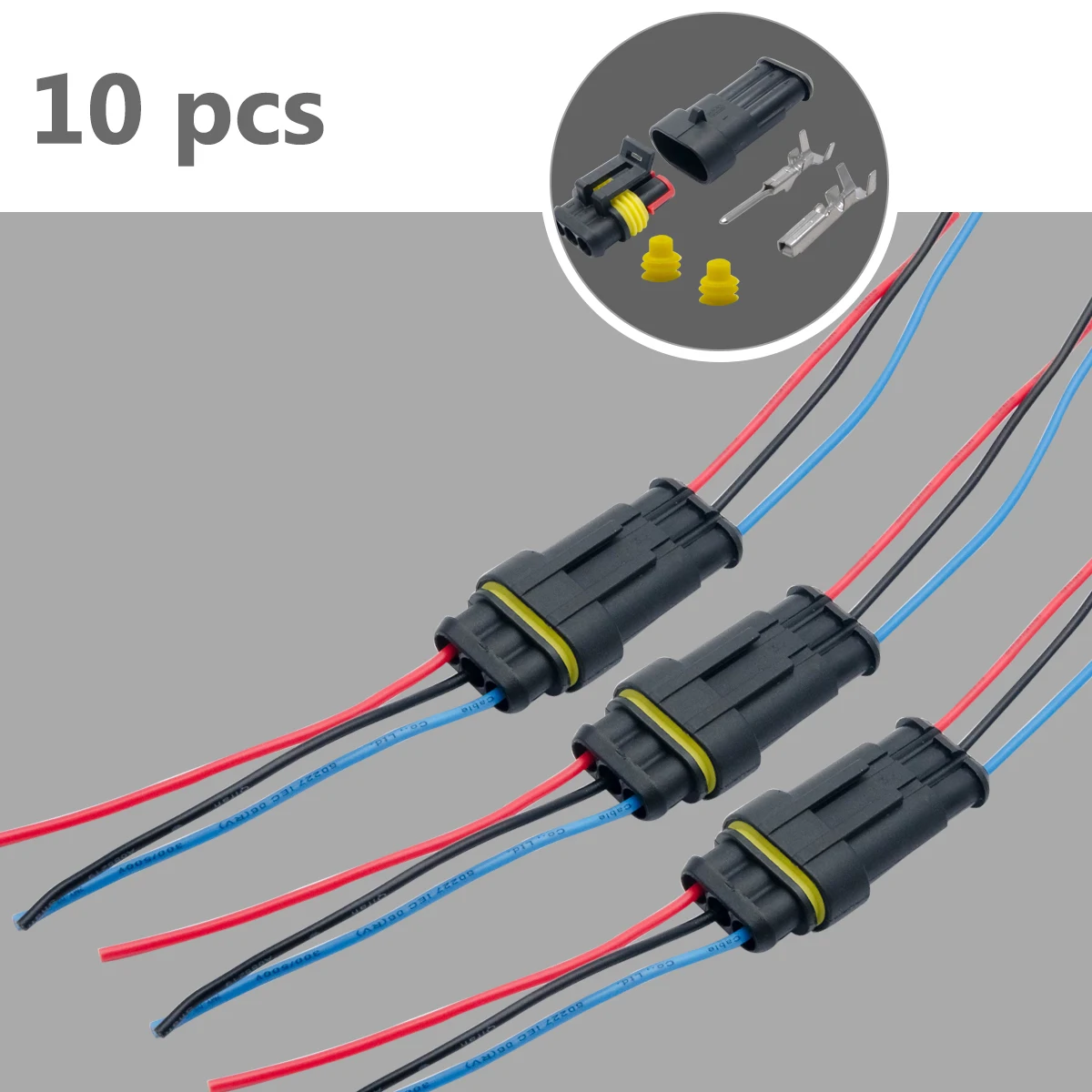 

10 шт. 12 В водонепроницаемый Электрический провод Superseal СОЕДИНИТЕЛЬ НАБОР штепсельная вилка 3 Pin + 8 см кабель