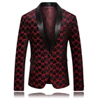 Мужской Блейзер на одной кнопке, с длинным рукавом, красныйчерный