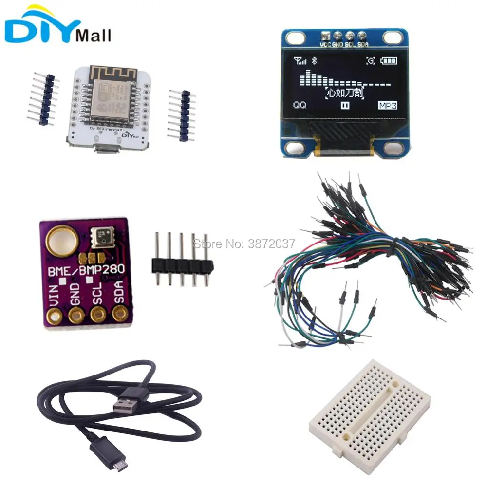 Weather Station Kit MiniDK ESP8266 макетная плата 0 96 OLED дисплей BME280 датчик температуры провод