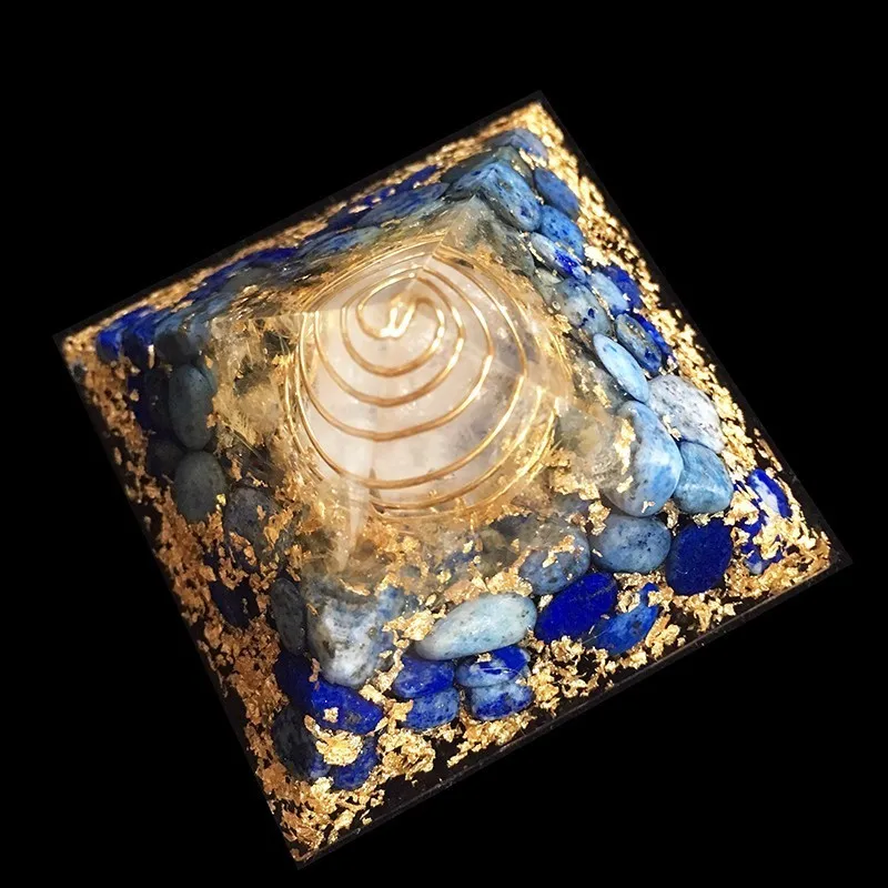 AURA REIKI 3.5 Inch Orgonite Pyramid Vishuddha Chakra Lapis Blue Natural Crystal Resin Decorative Craft Jewelry Orgone Pyramid