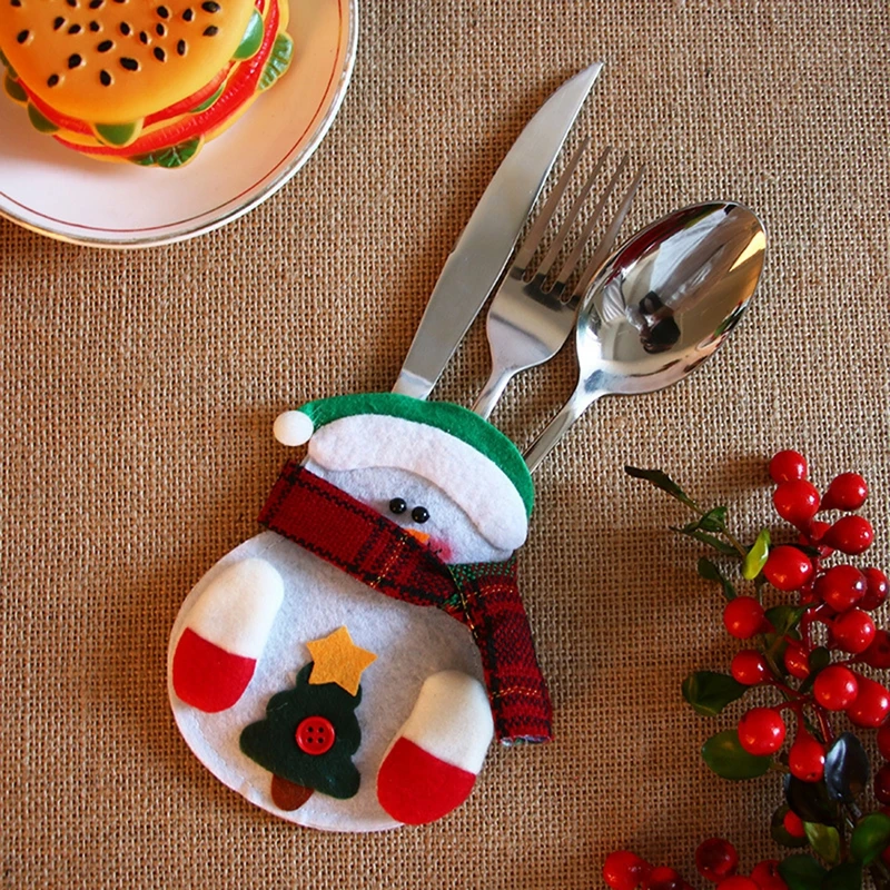 New-1pcs Cute Christmas Xmas Decor Kitchen Tableware Holder Pocket Dinner Bag snowman | Дом и сад