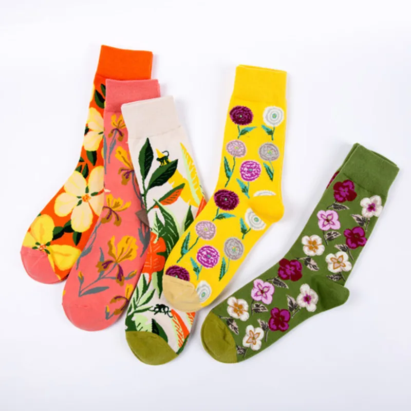 

High-Quality Colorful Flower Cotton Funny Women Happy Socks Female Harajuku Korean Kawaii Hosiery Personality Sock Autumn Winter
