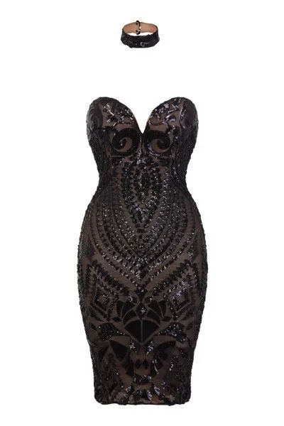 Elastic Sexy Sleeveless Club Party Dresses Collar Bling Sequined Backless Dress Summer Bodycon Elegant Fashion Women Vestidos | Женская