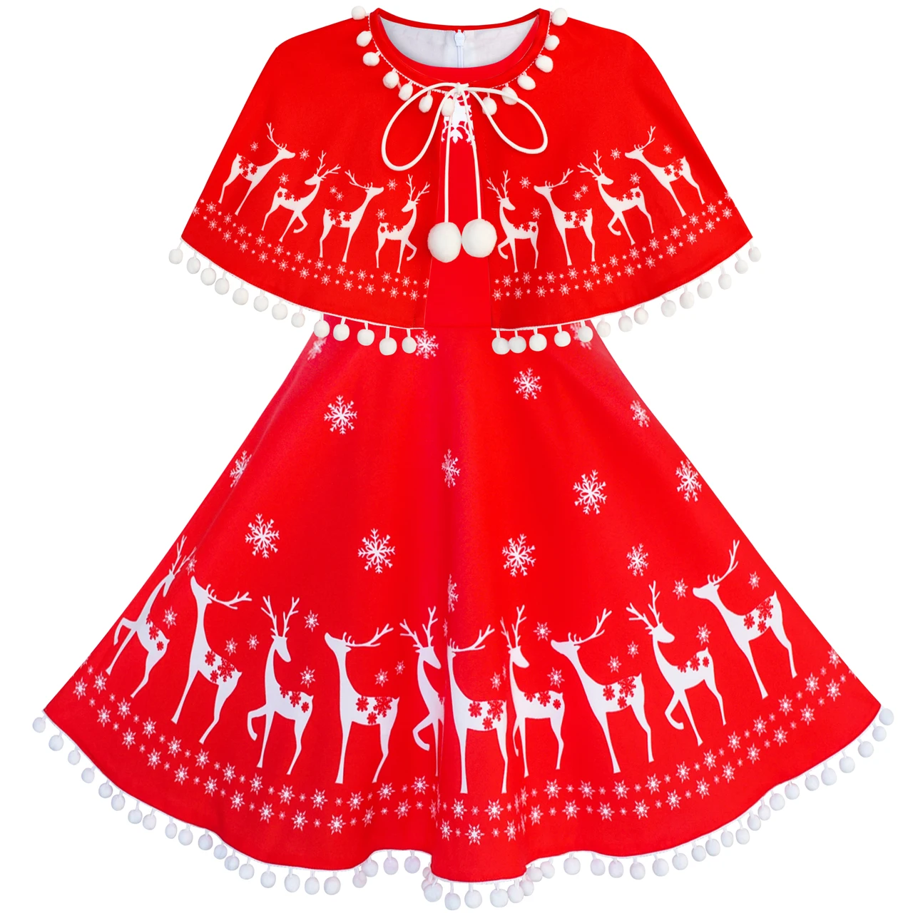 

Flower Girl Dress Reindeer Snowman Red Cape Cloak Christmas New Year 2020 Princess Party Dresses Kids Clothes Pageant Carnival