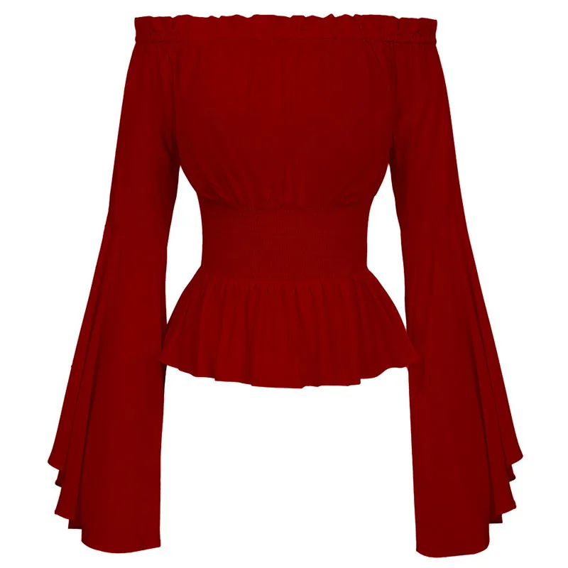 

Elegant Women Sexy Long Flare Sleeve Blouse Camisas Mujer New Fashion Off Shoulder Vintage Shirt Corset Blouse Tops Femme Blusas