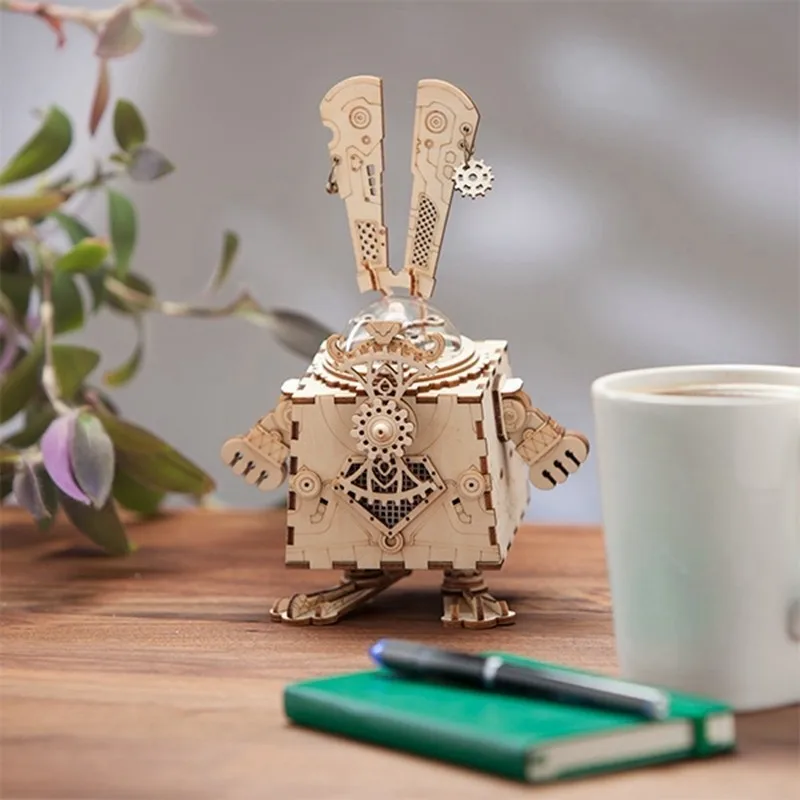 Robotime 5 видов 3D деревянные головоломки DIY стимпанк музыкальная шкатулка сборная
