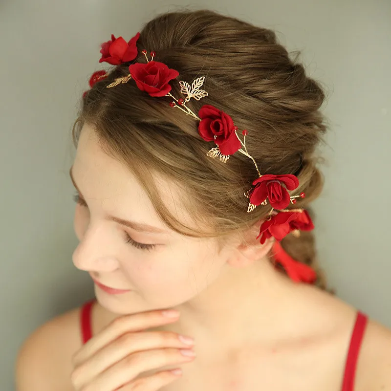 Red Tiara Headbands And Hairpins Flower Brdal Hair Accessories Vintage Style Headpiece For Girls Hairband | Украшения и