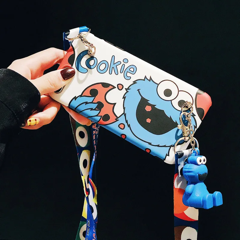 Cartoon Cute Bracket Phone Case For iPhone 14 13 12 11 Pro MAX X XR XS 7 8 Plus SE 12mini With Lanyard Soft Silicone Matte Cover