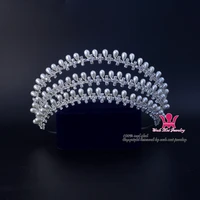 bridal tiara pageant crown rhinestone pearls three level hair jewelry princess hair accessories queen style fashion headdress