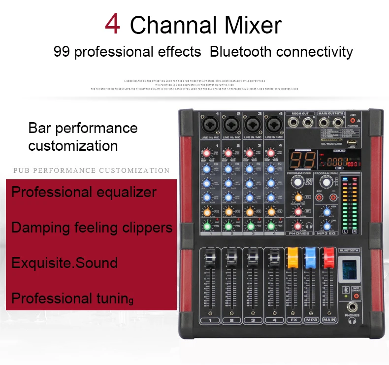 LEORY Профессиональный 4 канальный диджейский караоке микшер bluetooth 99 DSP KTV Live Mixing USB