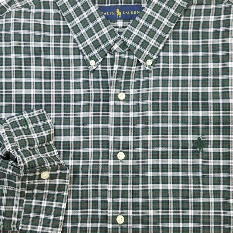 Ральф Лорен мужская зеленая клетчатая спортивная рубашка 100% хлопок SZ XXL NWT $75 |