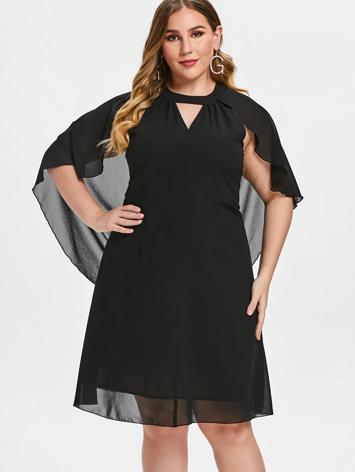 Wipalo Plus Size 5XL Solid Keyhole Neck Batwing Sleeve Dress Knee-Length A Line Vintage Chiffon Summer Party Vestidos | Женская одежда