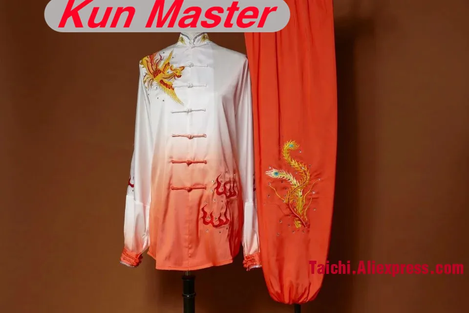 

Lady Orange Gradual Change Color Custom Tai Chi Performance Uniform Embroidery Kung Fu Clothing Accord Your Height And Weight