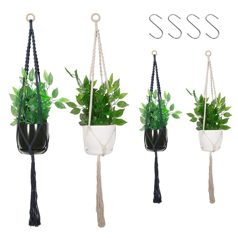 Macrame Plant Hanger 4Packs Hanging Holders Indoor Outdoor Wall Planter For Modern Hoho Home Decoration | Дом и сад