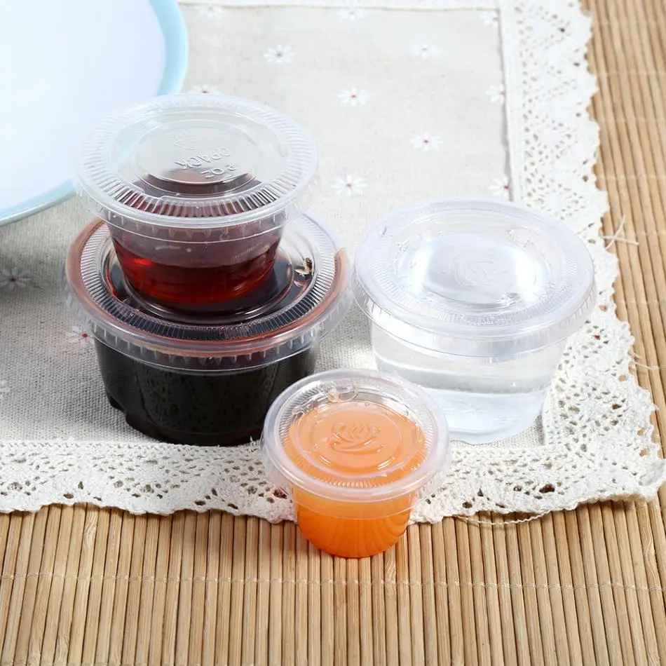 4 размера 50 шт Одноразовая чашка пластиковая прозрачная для соуса Chutney с крышкой