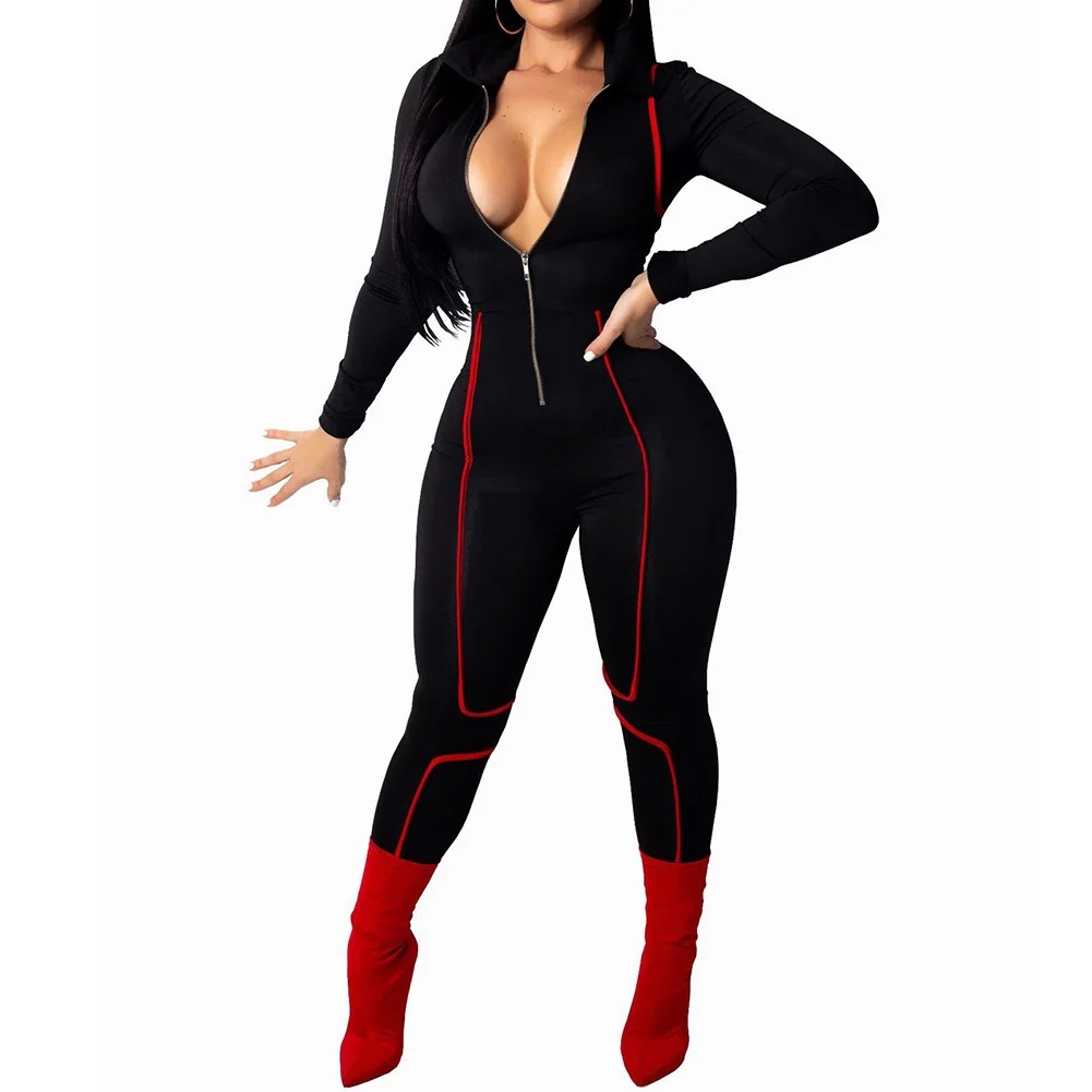 2018 Long Jumpsuit Sexy Women Playsuit Tights Autumn Rompers Womens Bodysuit Deep V Neck Female Overalls | Женская одежда