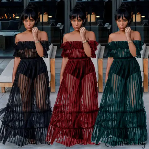 2018 Новый с открытыми плечами сеточка платье Для женщин летнее длинное макси