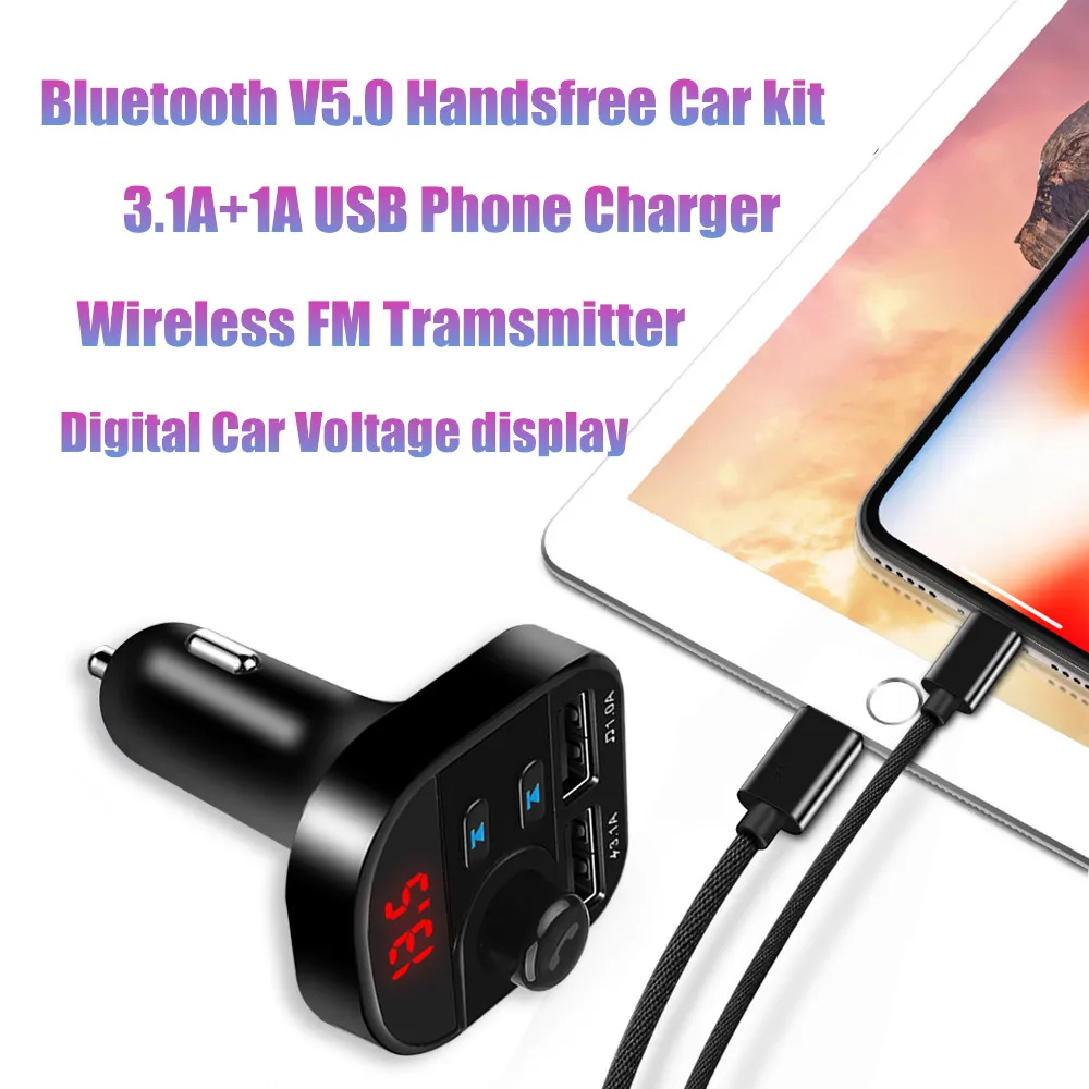Bluetooth 5 0 FM-передатчик автомобильный комплект громкой связи 4.1A двойное зарядное