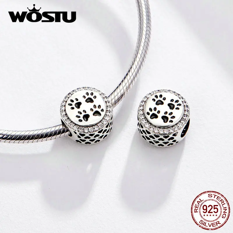 WOSTU собачья лапа тропа следы бусины 925 пробы серебро Шарм Подходит браслет кулон бусины для изготовления ювелирных изделий CQC1186