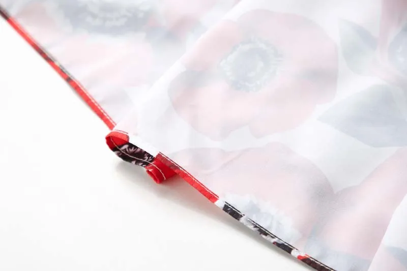 

2019 New Spring and Summer Sweet Flowers printed high-waist Sling Dress with belt red Elastic waist laces big pendulum dresses