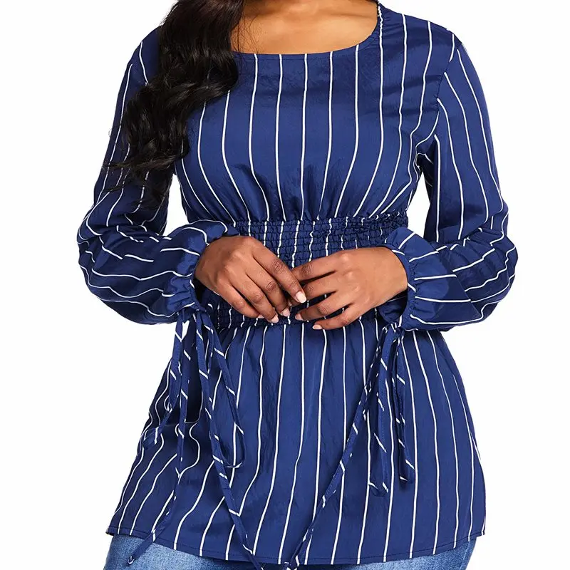 Женские блузки элегантные Весенние Новые 2019 плюс размер синий тонкий фонарь