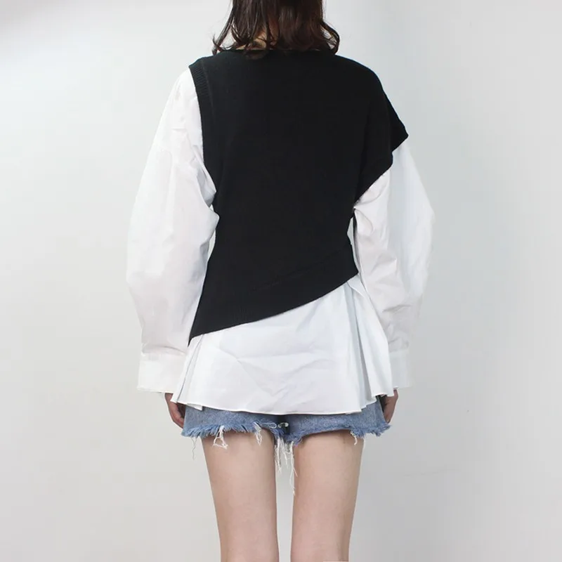 TWOTWINSTYLE трикотажная Лоскутная Блузка женская с рукавом-фонариком хит цвета