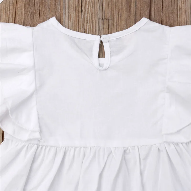 2019 2-7T Toddler Kids Baby Girl Ruffles Sleeveless Top T-shirt Denim Pearl Pants Outfits Clothes 2Pcs Set | Детская одежда и