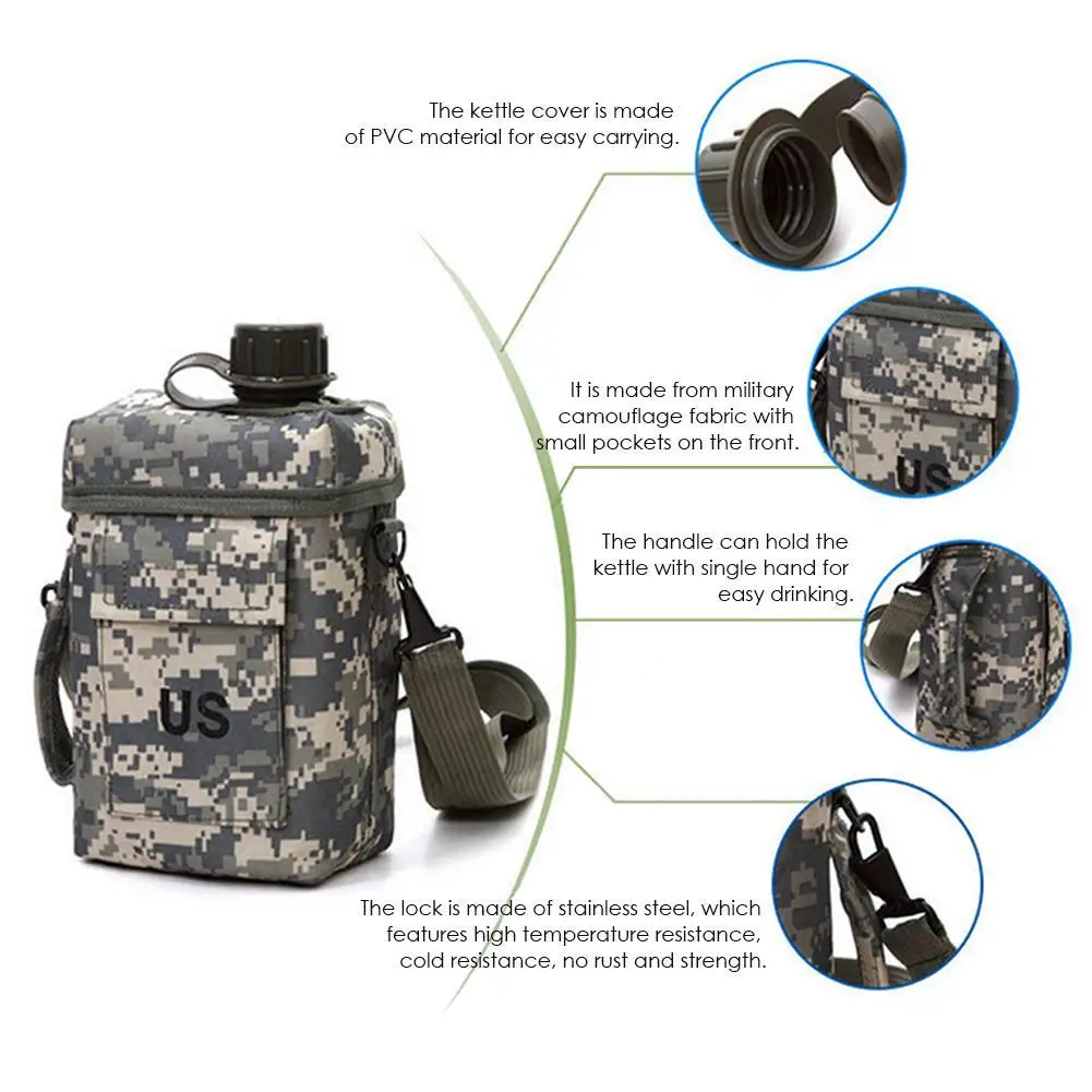 New 2L PVC Military Water Bottle Portable Practical Tools for Outdoor Sport Hunting Hiking Camping Travel Kettle Thermal Insulat