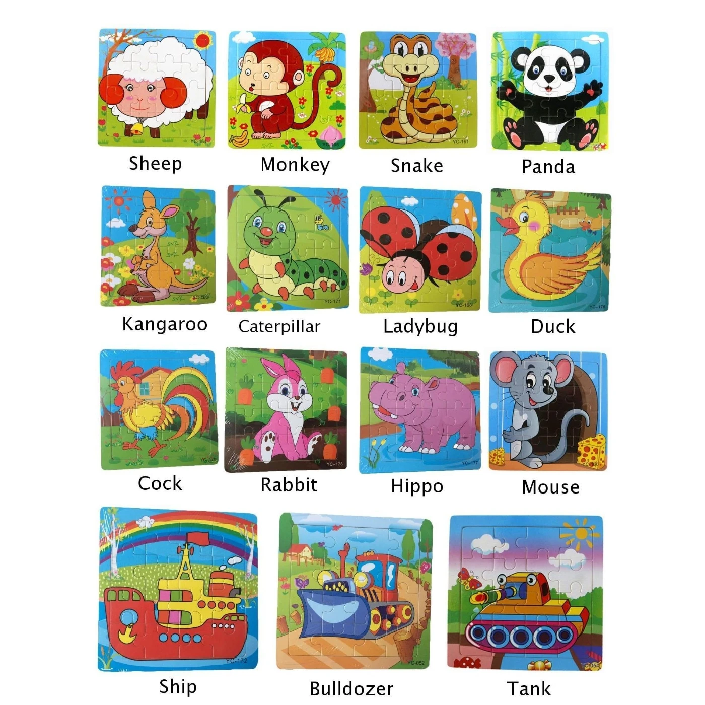 Набор из 16 предметов с рисунком животных деревянные головоломки для детей