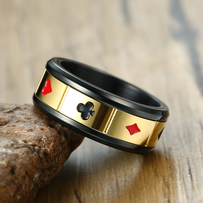 Мода 8 мм Blcak золото для мужчин s Poker Spinner кольцо ювелирные изделия из нержавеющей