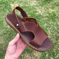 us size mens slides shoes lichee grain genuine leather casual sandals summer outdoor footwear mature