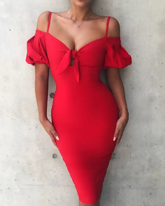 Женское Бандажное платье 3 цвета летнее сексуальное с рукавом-фонариком белое