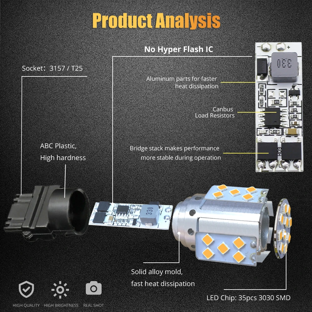 2шт T25 3157 светодиодный лампы 3030 35 SMD Желтый Янтарный светильник для авто