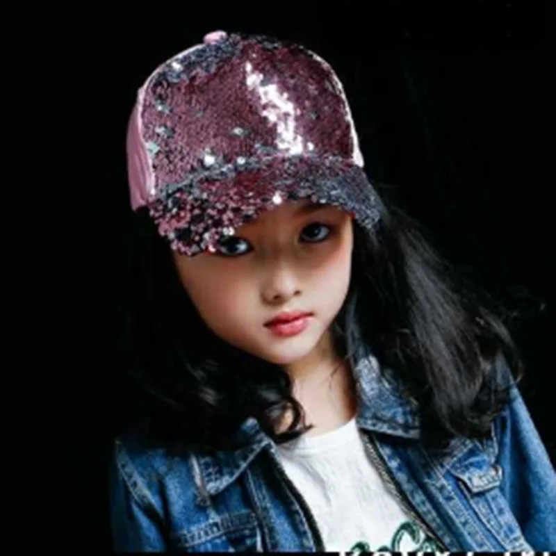 Летняя шапка Девочки Мальчики бейсболка Блестки Bling Hinning с сеточкой и