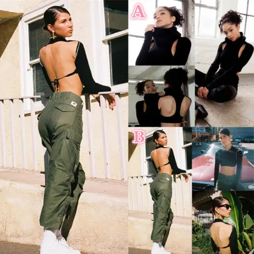 Sexy Women Black Backless Sweaters 2019 Brand New Spring Autumn Turtleneck Pullover Long Sleeve Top Shirt Crop S-L | Женская одежда