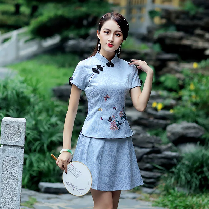 Traditional Chinese Skirt Sets Shirt And New Pattern Qipao Tang Costume Guzheng Hanfu Costumes Chorus Roupa Oriental | Тематическая