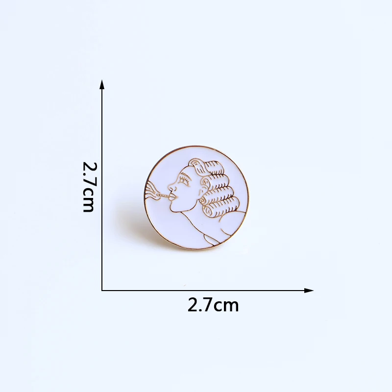 Smoking Woman Brooches Golden Lines Round Enamel Pin for Boys Girls Lapel Pin Hat/bag Pins Denim Jacket Women Brooch Badge S4518