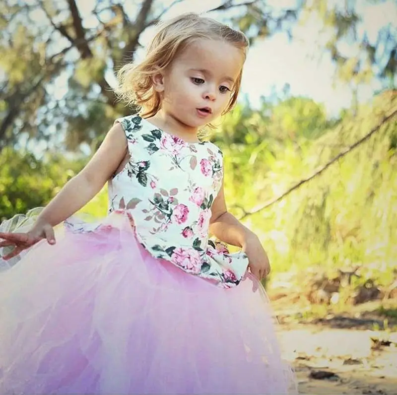 Pudcoco/Новинка Брендовое платье принцессы с цветочным рисунком для маленьких