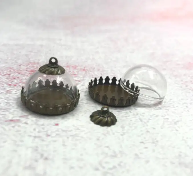20pcs/lot 20mm Hemisphere glass cover dome with crown base cap diy clear half round globe bubble DIY vial pendants | Дом и сад
