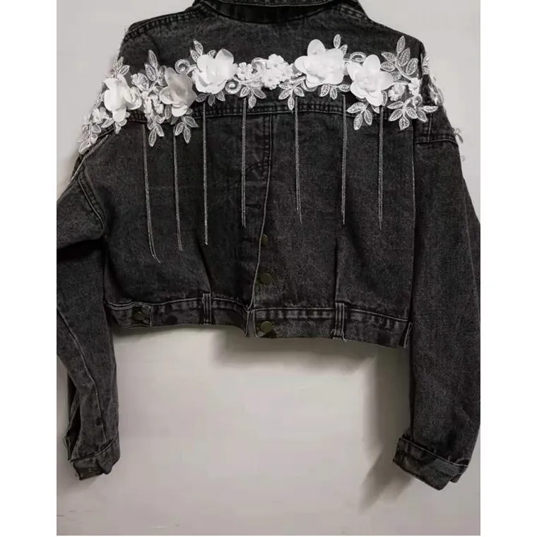 Женские джинсовые куртки с цветочной вышивкой Повседневная Свободная куртка