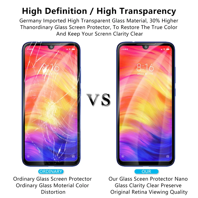 Закаленное стекло для Xiaomi Redmi Note 7 6 Pro Полное покрытие Защитная пленка Mi Max3 Mix3 A2Lite