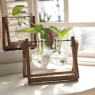 Деревянная стеклянная ваза, плантатор, Террариум, Настольная гидропоника, растение, бонсай, цветочный горшок с деревянным подносом, настольный домашний декор
