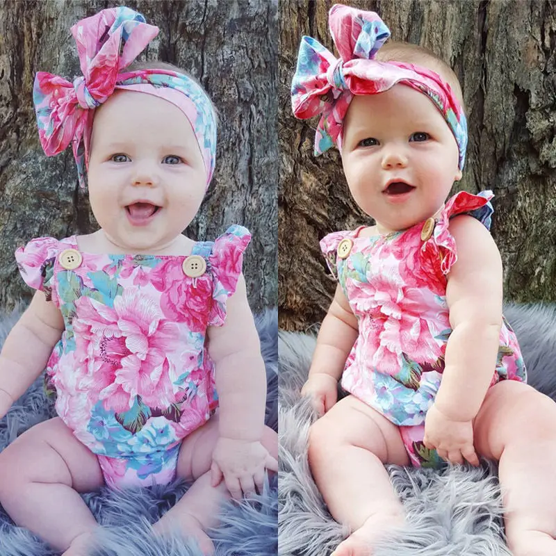 

Pudcoco Girl Jumpsuits 0-24M Newborn Baby Girls Floral Romper Jumpsuit Headband Outfits Set USA