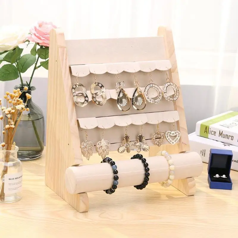 

Fashion Wooden Jewelry Organizer Stand Props Earrings Bracelet Storage Display Rack