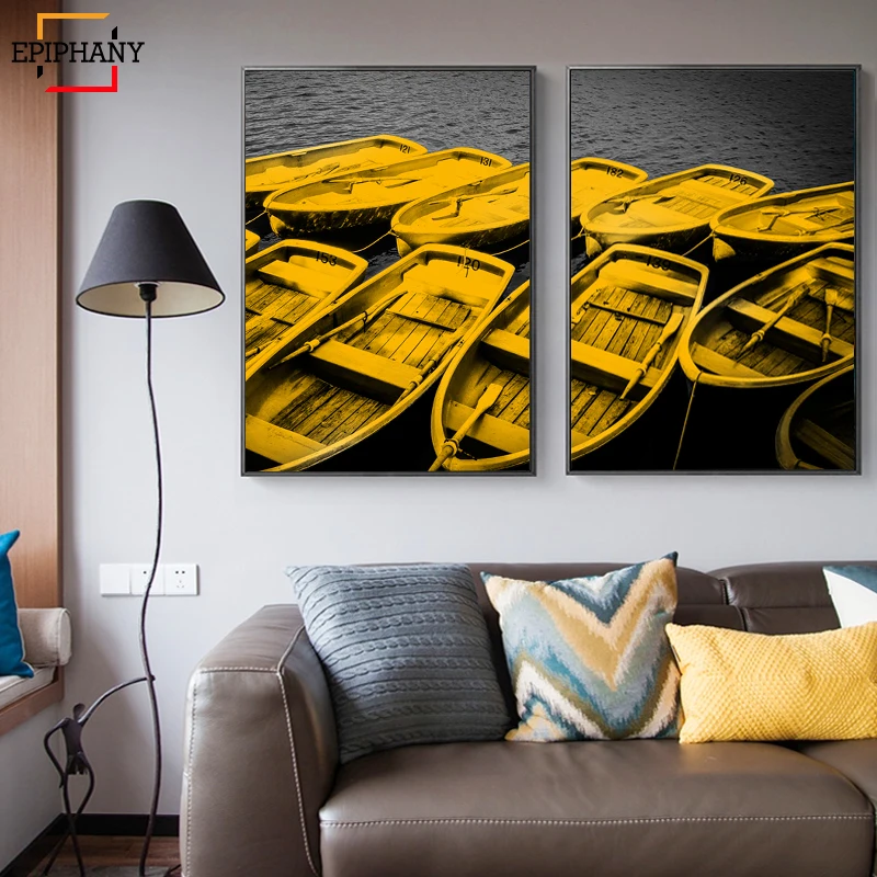 Nordic Yellow Boat Canvas Painting Abstract Wall Art Posters and Prints Decorative Picture for Living Room Modern Home Decor | Дом и сад